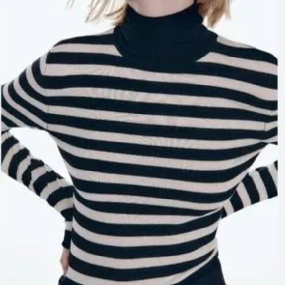 Zara Black and White Striped turtleneck Sweater - Layering Stripes in Monochrome - Picture 1 of 7